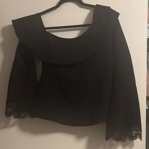 NICHOLAS Black Blouse with Lace Trim